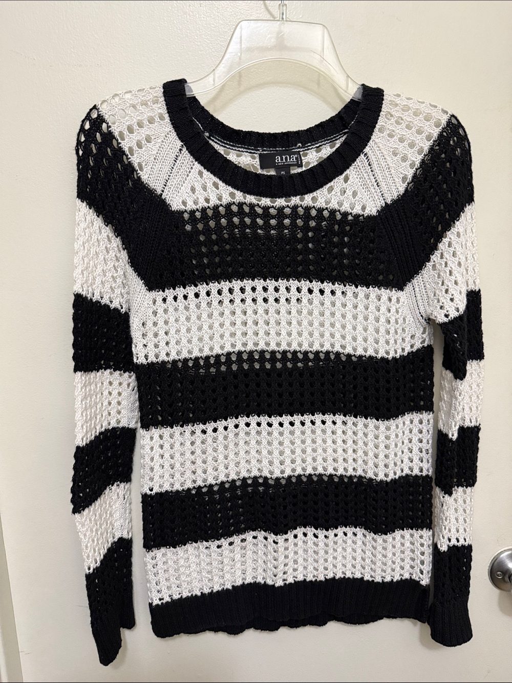 a.n.a Black & White Open-Weave Crewneck Sweater